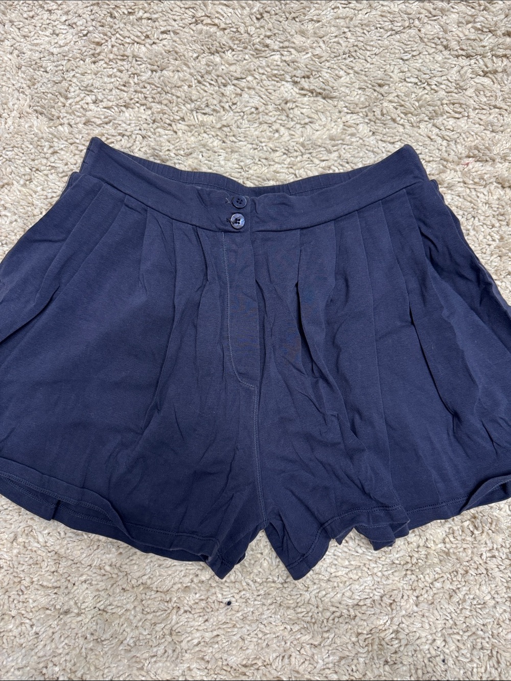Free People Dark Navy Pleated High-Waist Shorts